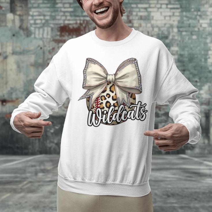 Wildcats Baseball Leopard Print Coquette Bow Mascot Game Day Unisex Sweatshirt