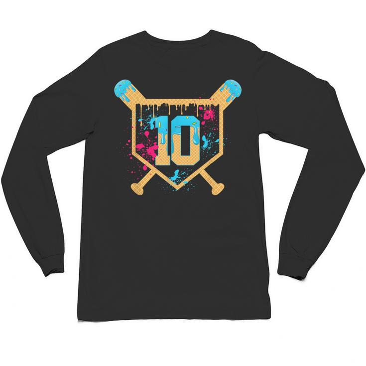10 Years Old 10th Birthday Baseball Ice Cream Dripping Boys Unisex Long Sleeve T-Shirt