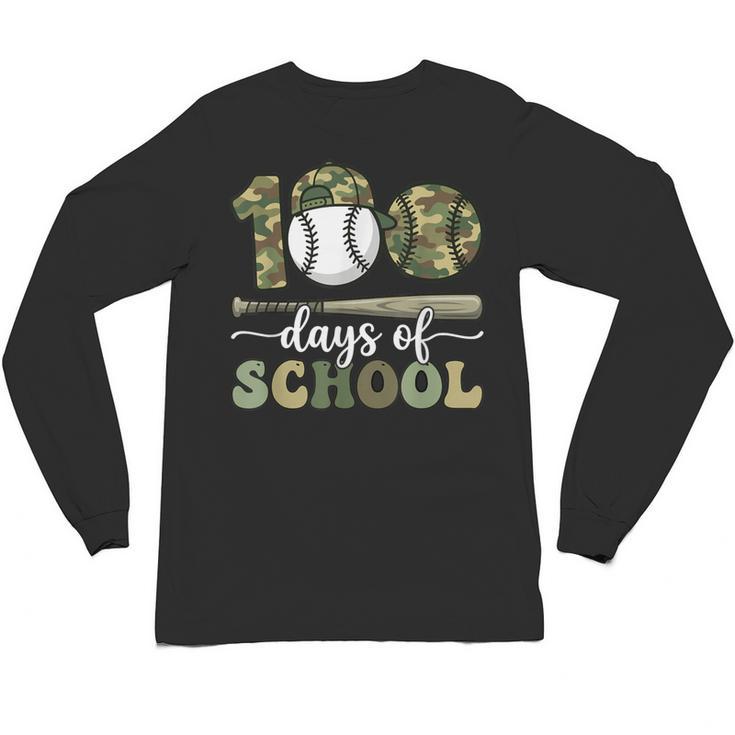 100 Days Of School Baseball Camo Art For Boys Kids Students Unisex Long Sleeve T-Shirt