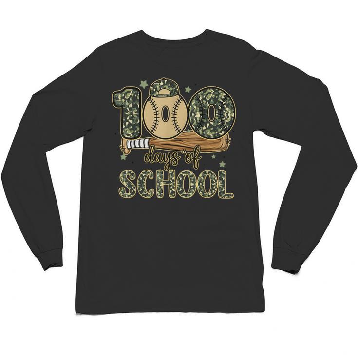 100 Days Of School Baseball Camo Boys Kids 100th Day Unisex Long Sleeve T-Shirt