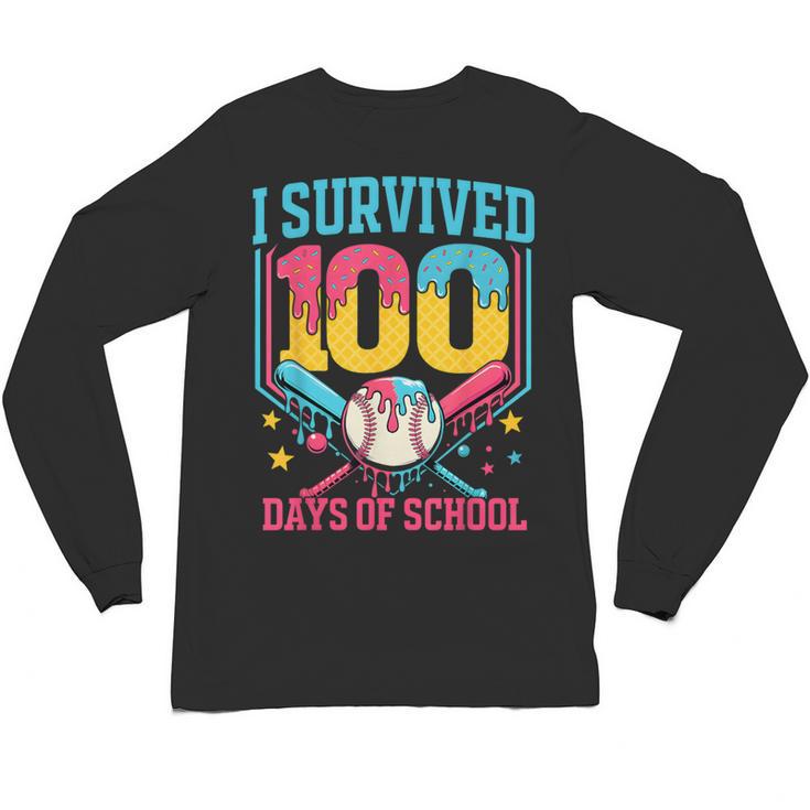 100 Days Of School Baseball Drip 100 Days Boy Girl Kids Unisex Long Sleeve T-Shirt