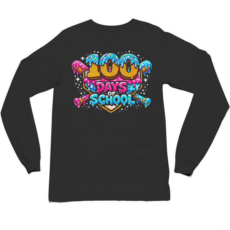 100 Days Of School Baseball Drip Ice Cream Costume Teachers Unisex Long Sleeve T-Shirt