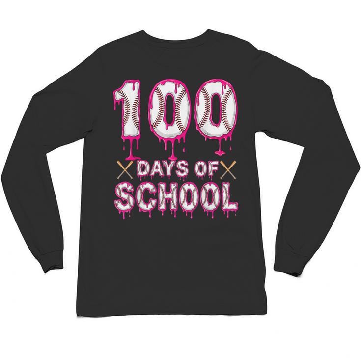 100 Days Of School Baseball Ice Cream Drip 100th Day Boys Unisex Long Sleeve T-Shirt