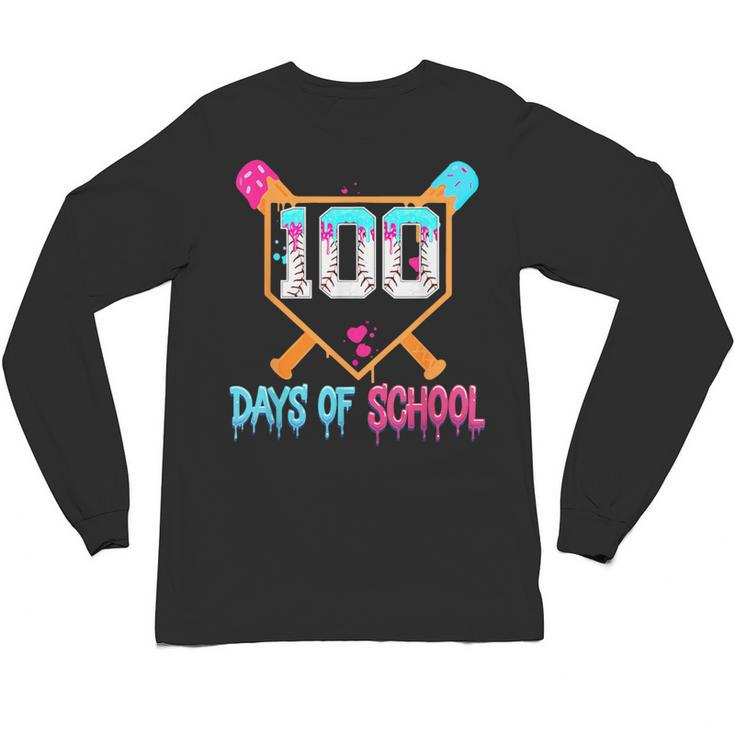 100 Days Of School Baseball Ice Cream Drip 100th Day School Unisex Long Sleeve T-Shirt