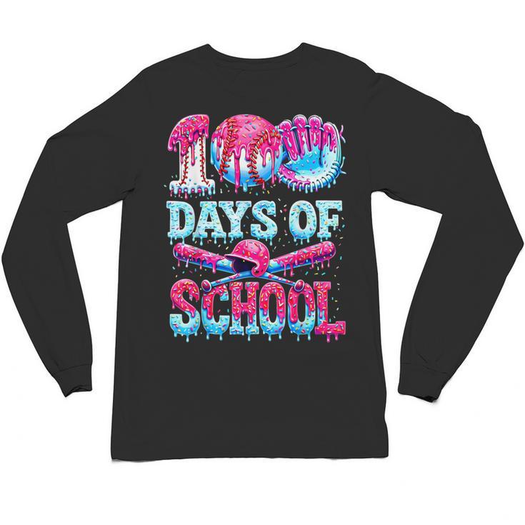 100 Days Of School Baseball Ice Cream Drip For Boys Kid Unisex Long Sleeve T-Shirt