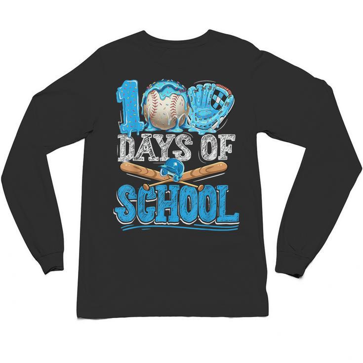 100 Days Of School Baseball Ice Cream Drip Student Kids Boys Unisex Long Sleeve T-Shirt