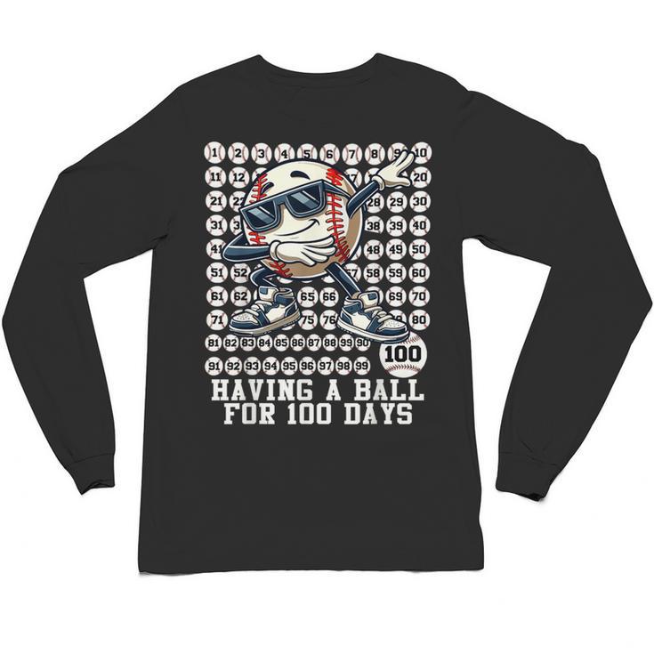 100 Days Of School Boys Dabbing Baseball 100th Day Of School Unisex Long Sleeve T-Shirt