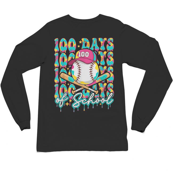 100 Days Of School Drip Baseball 100th Day Baseball School Unisex Long Sleeve T-Shirt