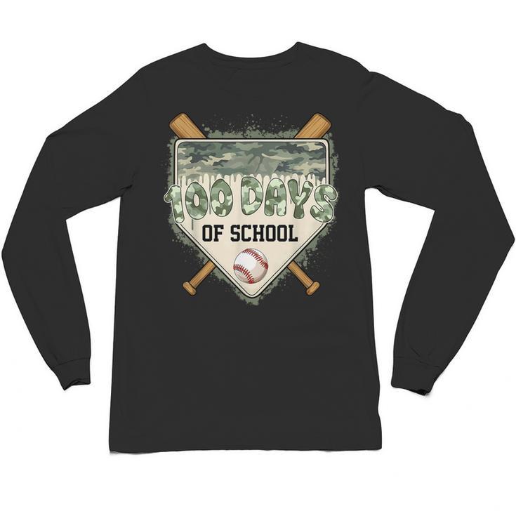 100 Days Of School Home Plate Camo Baseball Dripping Boys Unisex Long Sleeve T-Shirt