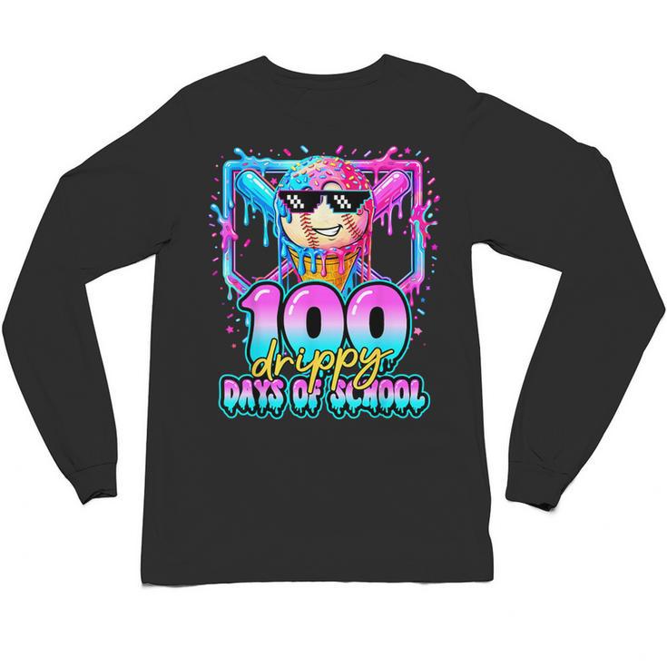 100 Drippy Days Of School Baseball Ice Cream 100th Day Boys Unisex Long Sleeve T-Shirt