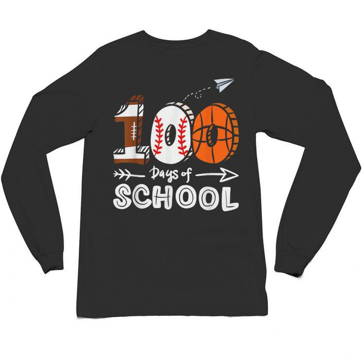 100th Day Of School Basketball Baseball Football Kids Boys Unisex Long Sleeve T-Shirt