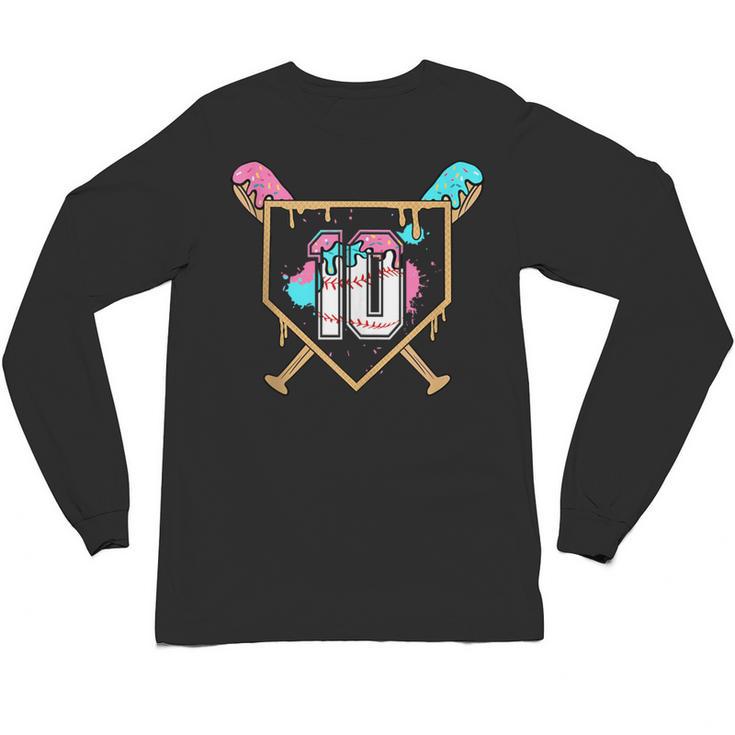 10th Birthday Baseball Bat Ice-Cream Drip 10yrs Old Boys Unisex Long Sleeve T-Shirt