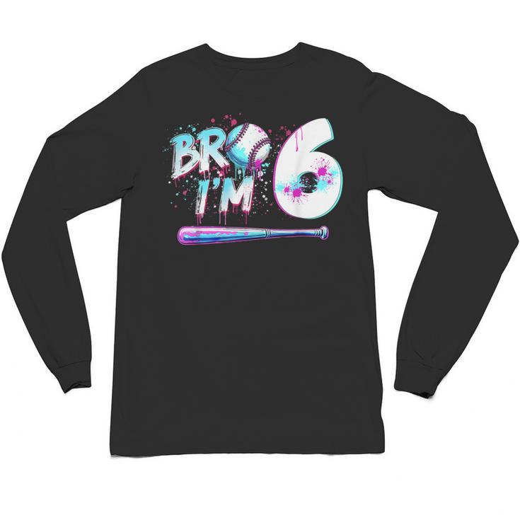 6th Birthday Boy Bro I'm 6 Year Old Baseball Ice Cream Drip Unisex Long Sleeve T-Shirt