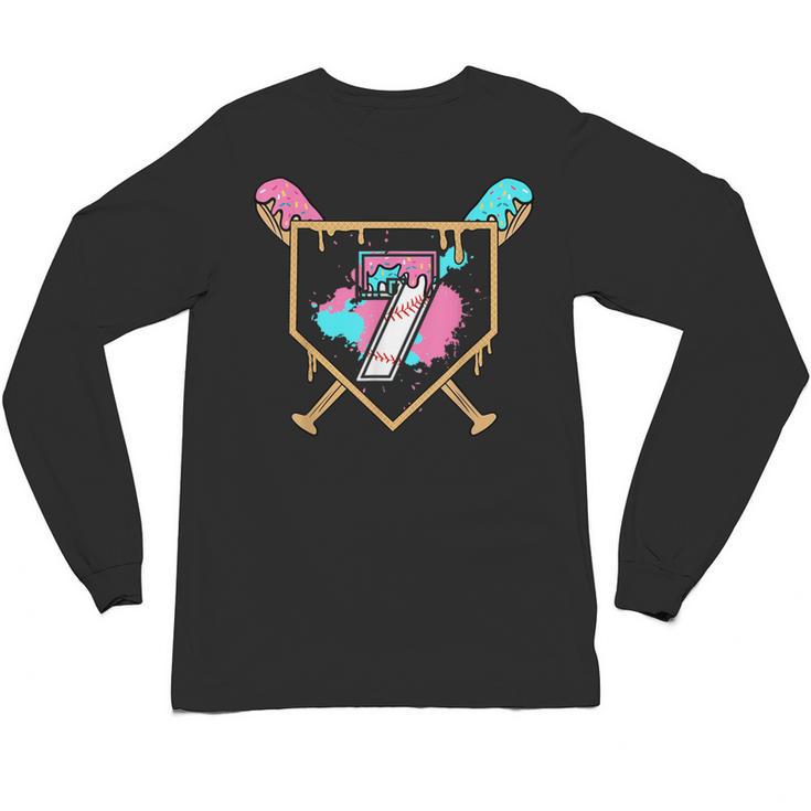 7th Birthday Baseball Bat Ice-Cream Drip 7yrs Old Boys Girls Unisex Long Sleeve T-Shirt