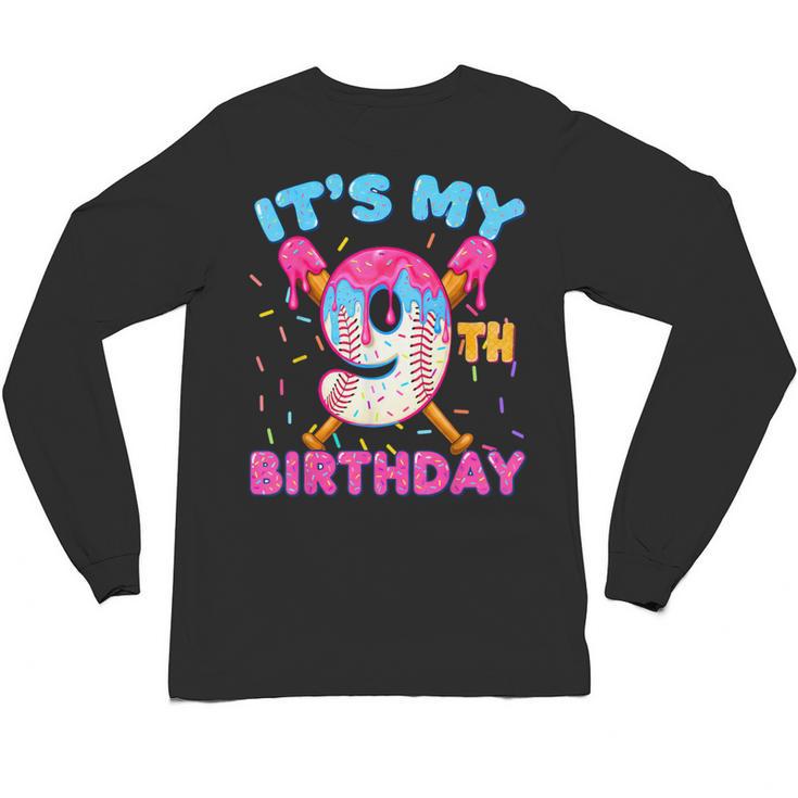 9th Birthday Baseball 9 Year Old Ice Cream Drip Boy Baseball Unisex Long Sleeve T-Shirt