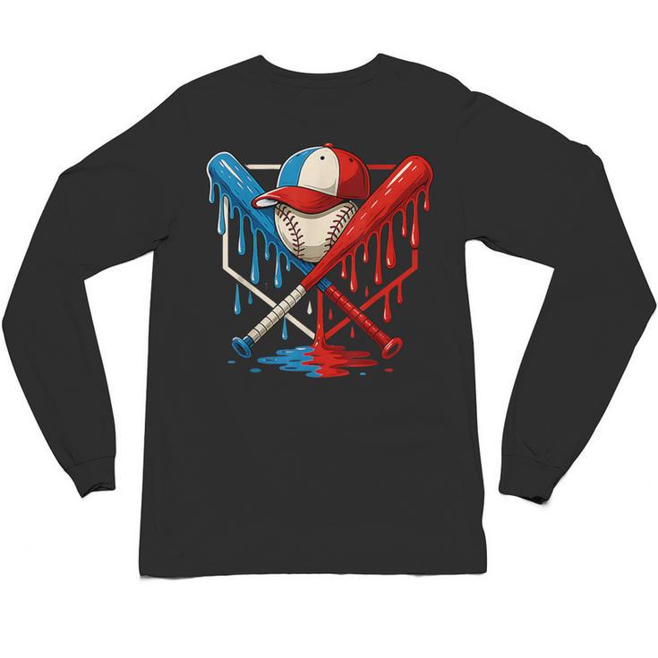 American Baseball Drip Graffiti Ball And Bat Unisex Long Sleeve T-Shirt