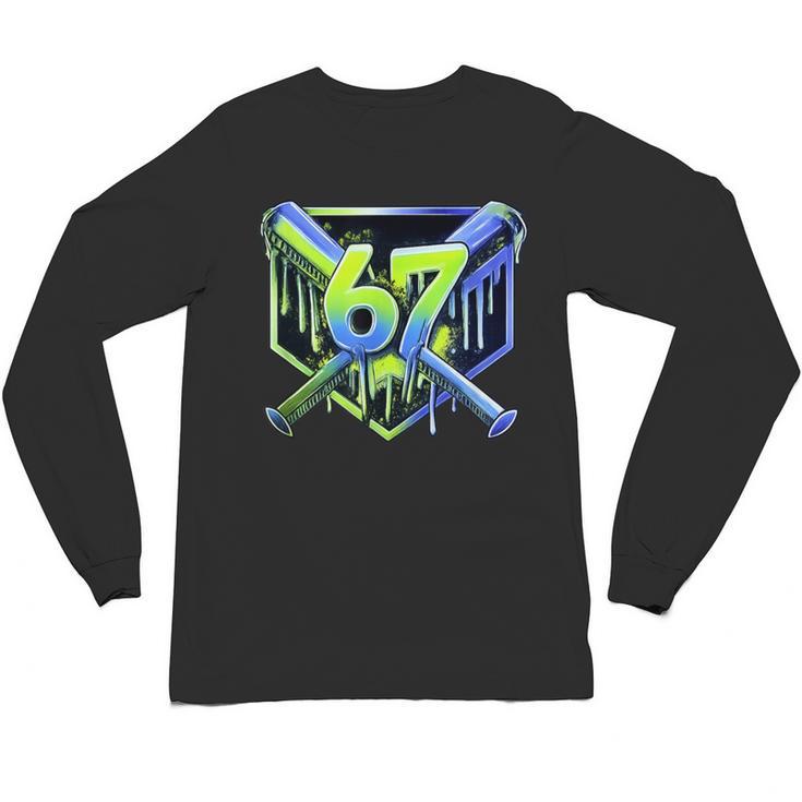Awesome 67 Baseball Drip Effect Baseball 6-7 Meme Graphic Unisex Long Sleeve T-Shirt