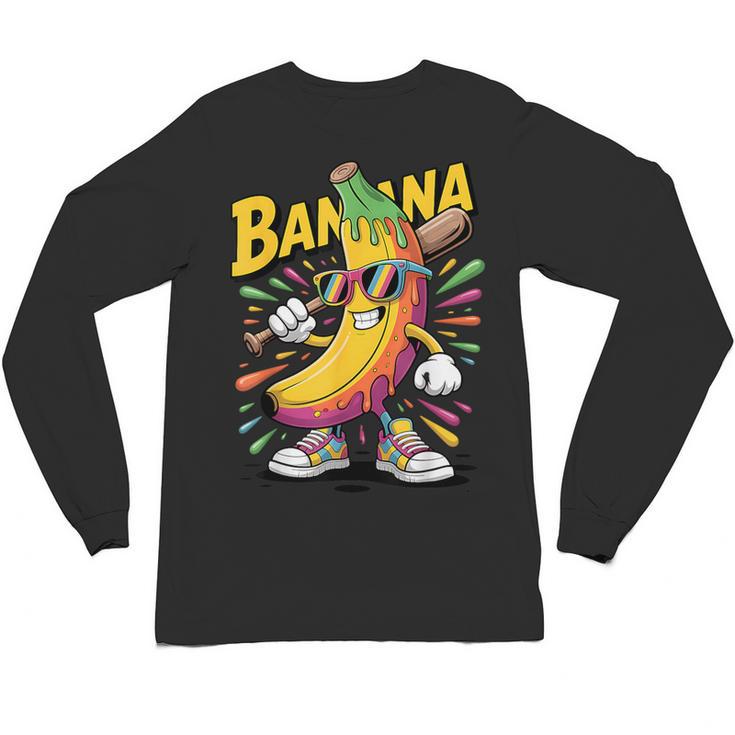 Banana Baseball Cartoon Cool Sports Kids Teens Unisex Long Sleeve T-Shirt