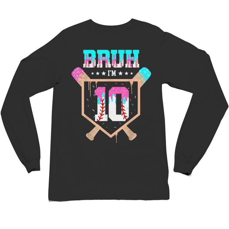 Baseball 10 Year Old Ice Cream Drip 10th Birthday Boy Player Unisex Long Sleeve T-Shirt