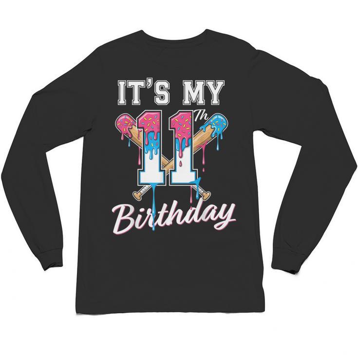 Baseball 11 Year Old Ice Cream Drip 11th Birthday Boys Unisex Long Sleeve T-Shirt