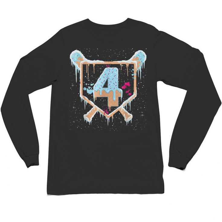 Baseball 4 Year Old Ice Cream Drip 4th Birthday Boy Number 4 Unisex Long Sleeve T-Shirt