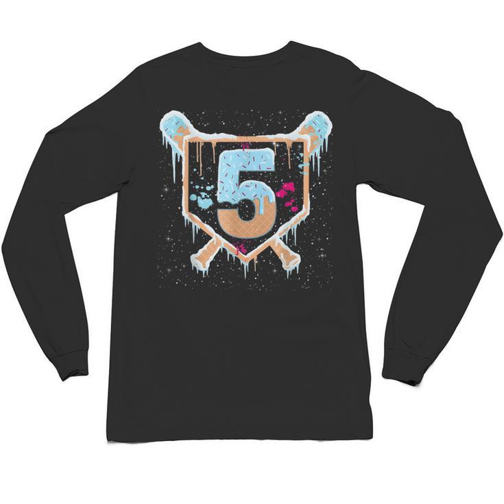Baseball 5 Year Old Ice Cream Drip 5th Birthday Boy Number 5 Unisex Long Sleeve T-Shirt