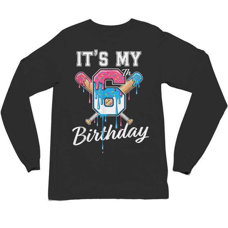 Baseball 6 Year Old Ice Cream Drip 6th Birthday Boy Number 6 Unisex Long Sleeve T-Shirt