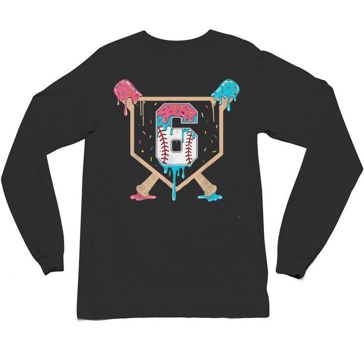 Baseball 6 Year Old Ice Cream Drip 6th Birthday Boys Player Unisex Long Sleeve T-Shirt