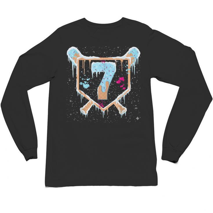 Baseball 7 Year Old Ice Cream Drip 7th Birthday Boy Number 7 Unisex Long Sleeve T-Shirt