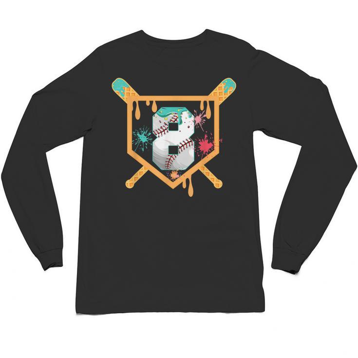 Baseball 8 Year Old Ice Cream Drip 8th Birthday Boy Number 8 Unisex Long Sleeve T-Shirt