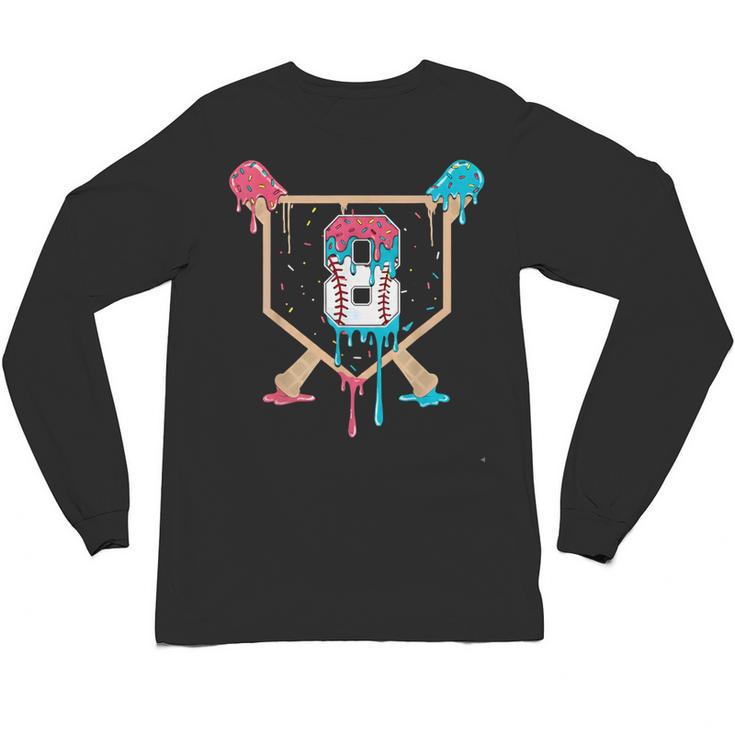 Baseball 8 Year Old Ice Cream Drip 8th Birthday Boys Player Unisex Long Sleeve T-Shirt
