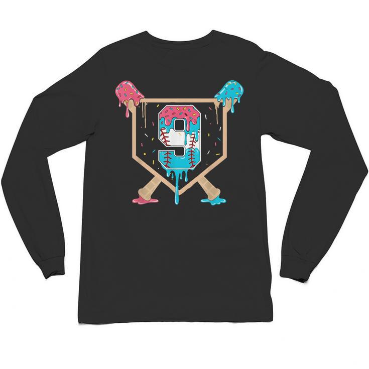 Baseball 9 Year Old Ice Cream Drip 9th Birthday Boys Player Unisex Long Sleeve T-Shirt