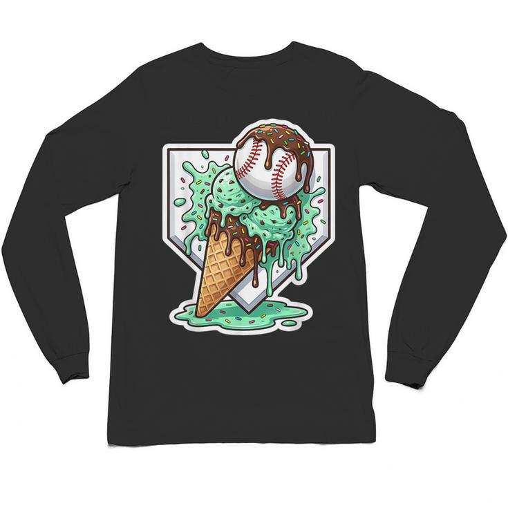 Baseball Boys Ice Cream Drip Baseball Boys Youth Mint Choco Unisex Long Sleeve T-Shirt