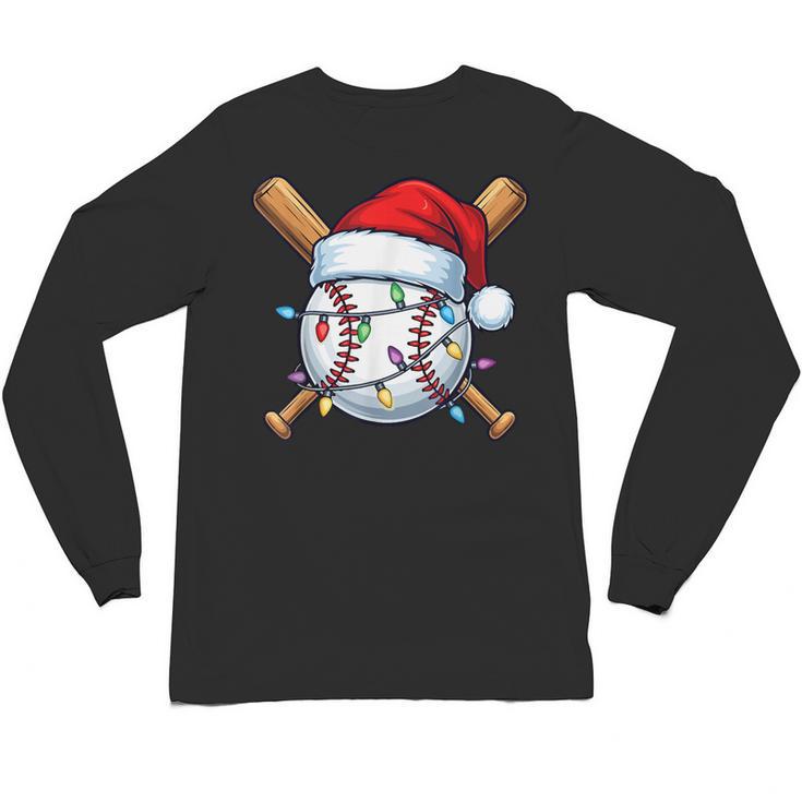 Baseball Christmas Lights Santa Christmas Baseball Player Unisex Long Sleeve T-Shirt