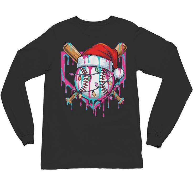 Baseball Christmas Santa Hat Baseball Christmas Drip Unisex Long Sleeve T-Shirt
