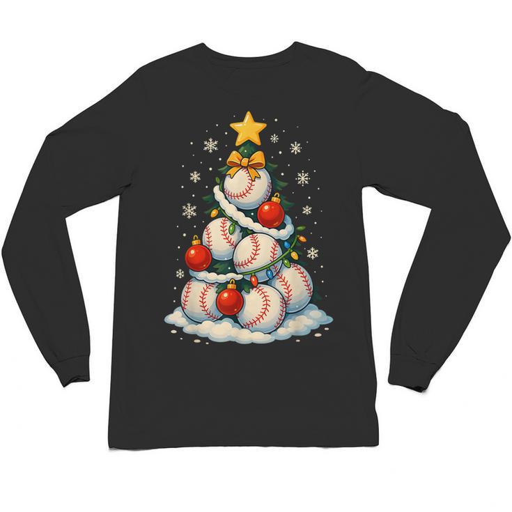 Baseball Christmas Tree Lights Santa Sport Player Lover Xmas Unisex Long Sleeve T-Shirt