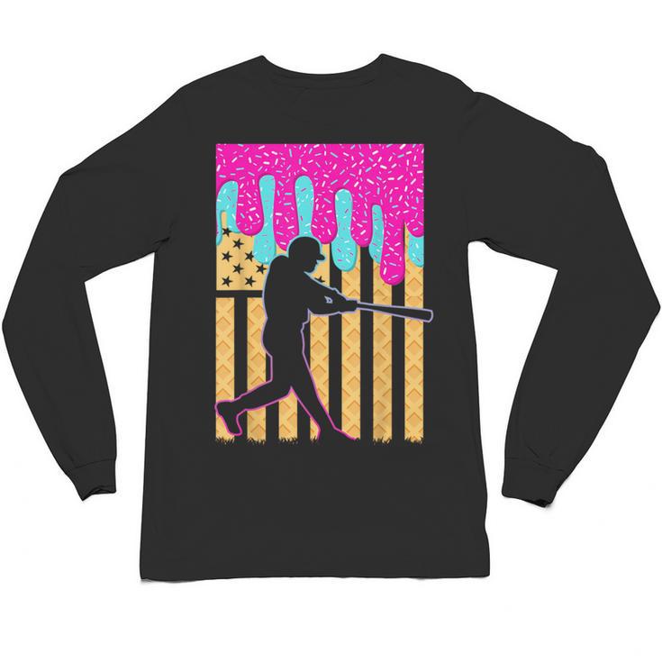 Baseball Drip Bat Boys Ice Cream American Flag 4th Of July Unisex Long Sleeve T-Shirt