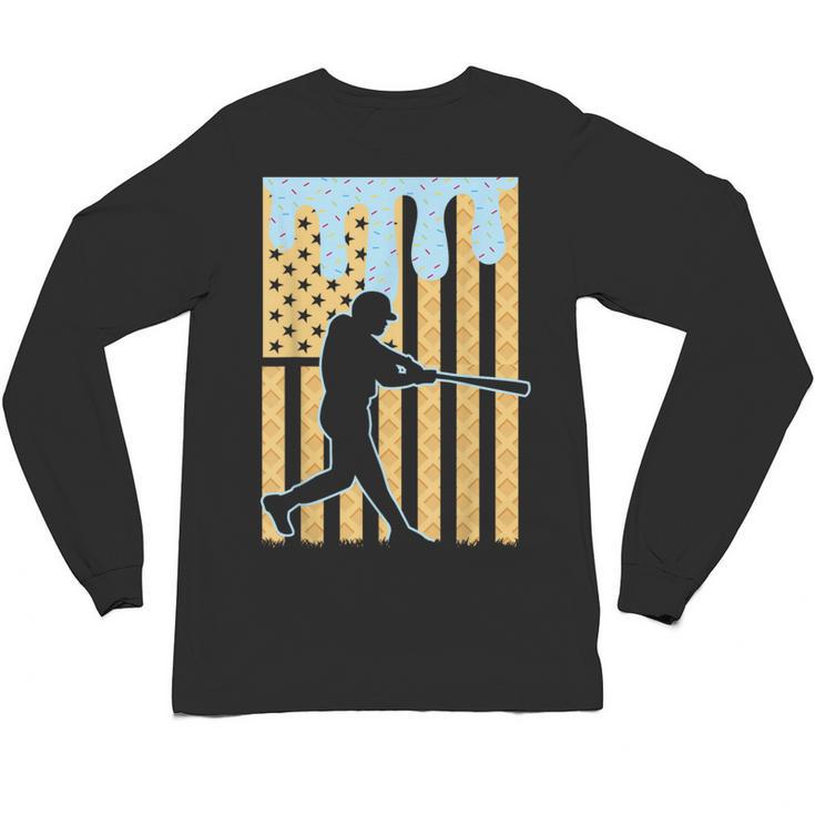 Baseball Drip Boys Dripping Ice Cream Baseball American Flag Unisex Long Sleeve T-Shirt