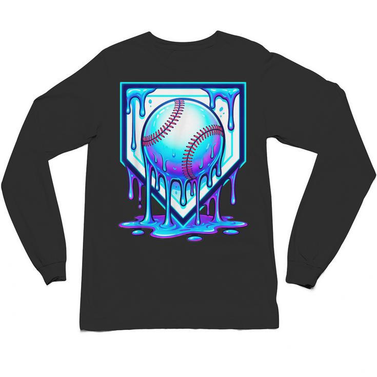 Baseball Drip Ice Cream Blue Glow Melt Ball Graphic Unisex Long Sleeve T-Shirt