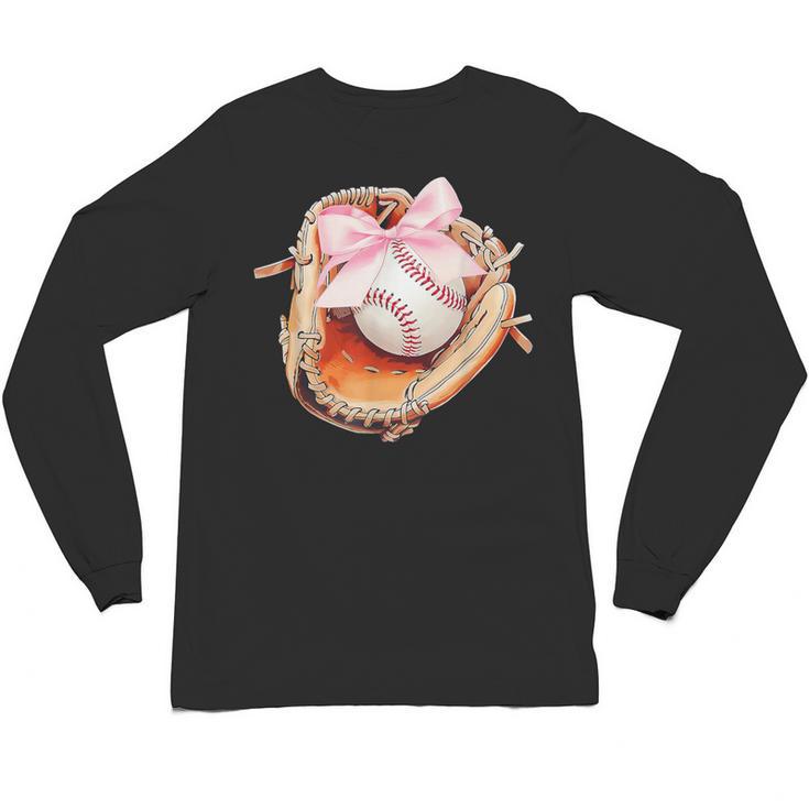 Baseball Drip Ice Cream Coquette Pink Bow Baseball Player Unisex Long Sleeve T-Shirt