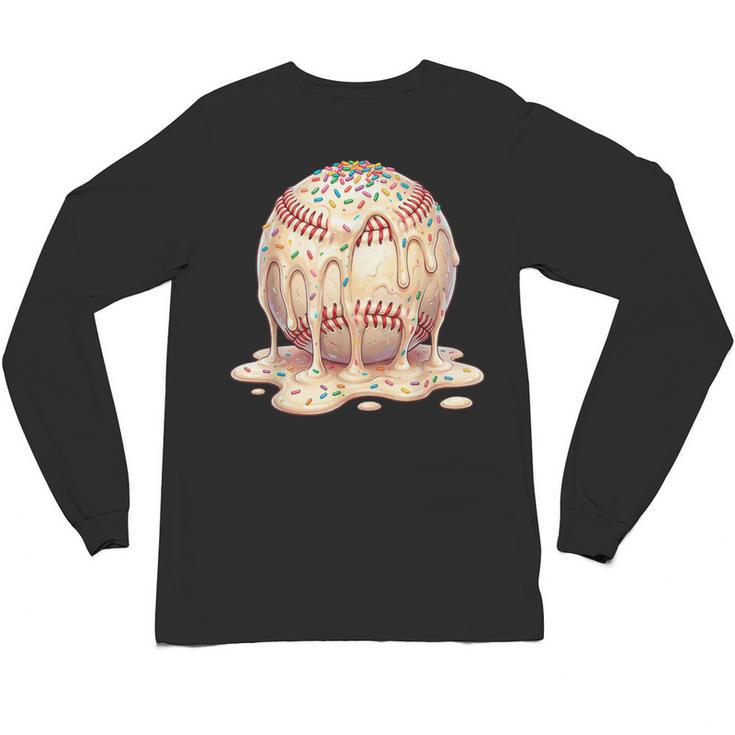 Baseball Drip Ice Cream Melting Illustration Unisex Long Sleeve T-Shirt