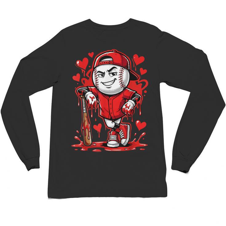 Baseball Drip Icecream Heart Red Valentine Day Boys Kids Unisex Long Sleeve T-Shirt