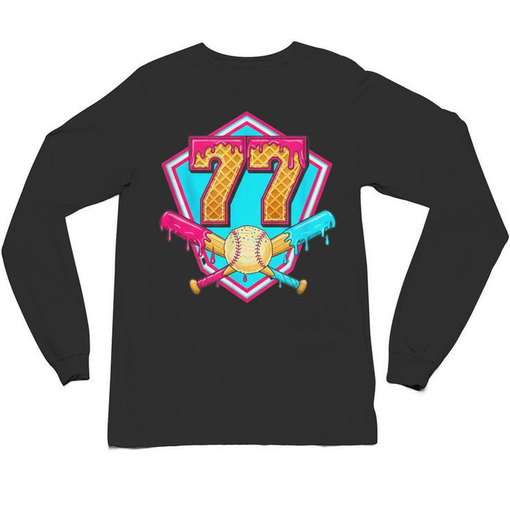 Baseball Drip Jersey Number 77 For Players & 77th Birthday Unisex Long Sleeve T-Shirt