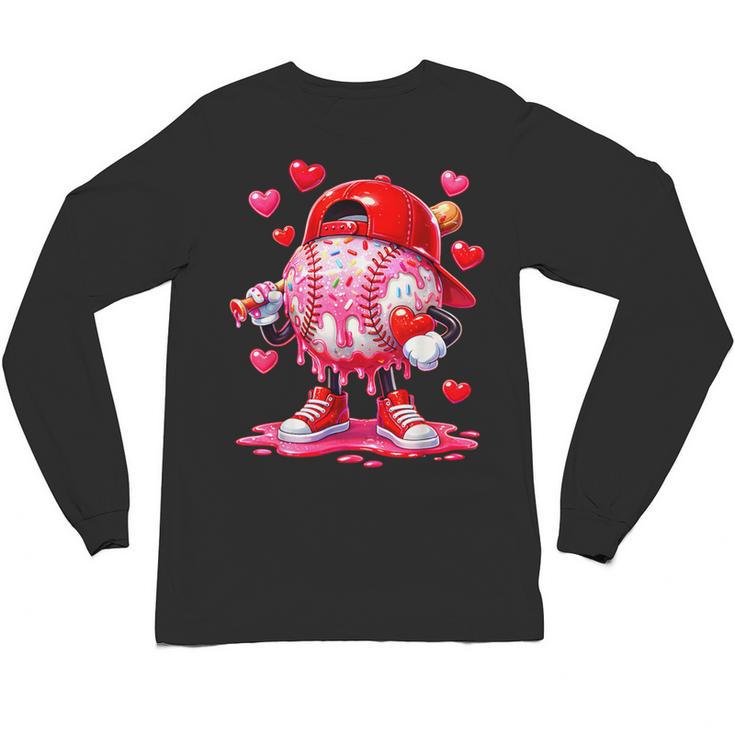 Baseball Drip Valentine Sports Vday Ice Cream Drip Heart Unisex Long Sleeve T-Shirt
