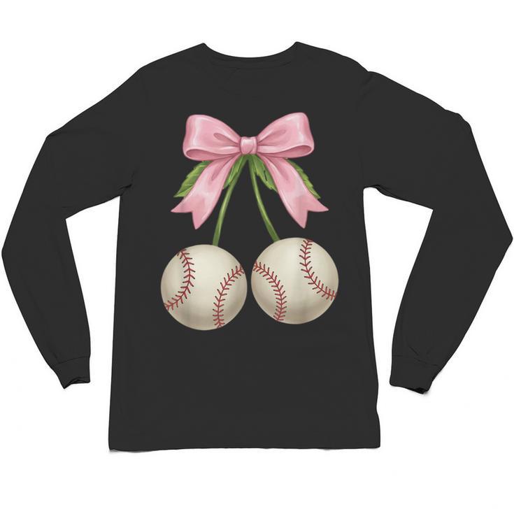 Baseball Girls Women Coquette Pink Bow Baseball Unisex Long Sleeve T-Shirt