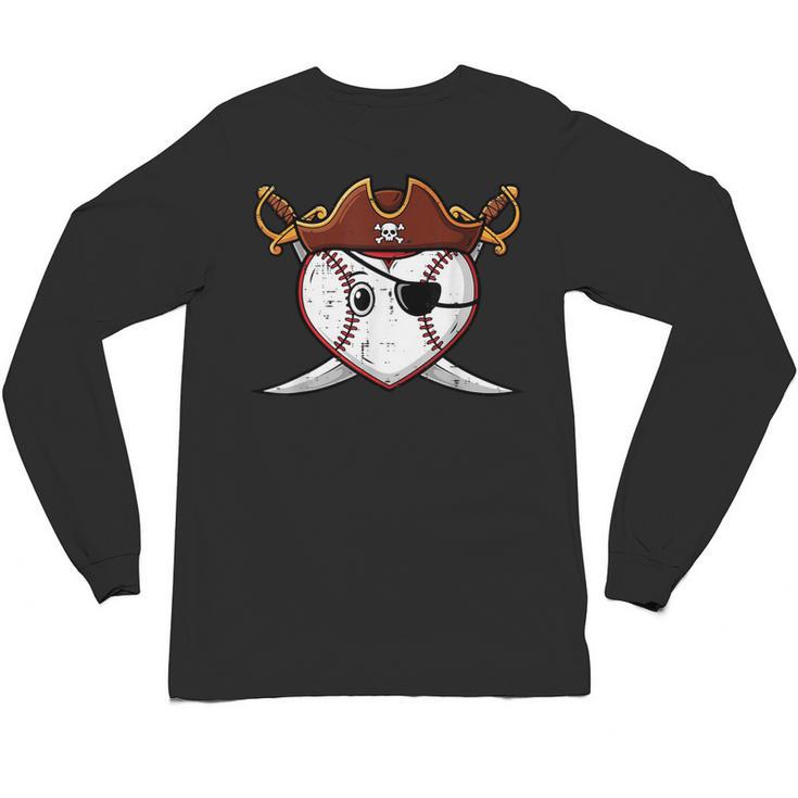 Baseball Heart Pirate Hat Crossed Swords Men Boys Kids Youth Unisex Long Sleeve T-Shirt
