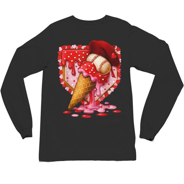 Baseball Heart Valentine Baseball Ice Cream Drip Boys Girls Unisex Long Sleeve T-Shirt