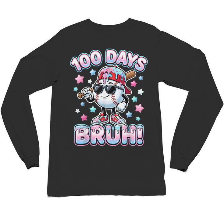 Baseball Ice Cram Drip 100 Days Of School 100th Boys Youth Unisex Long Sleeve T-Shirt