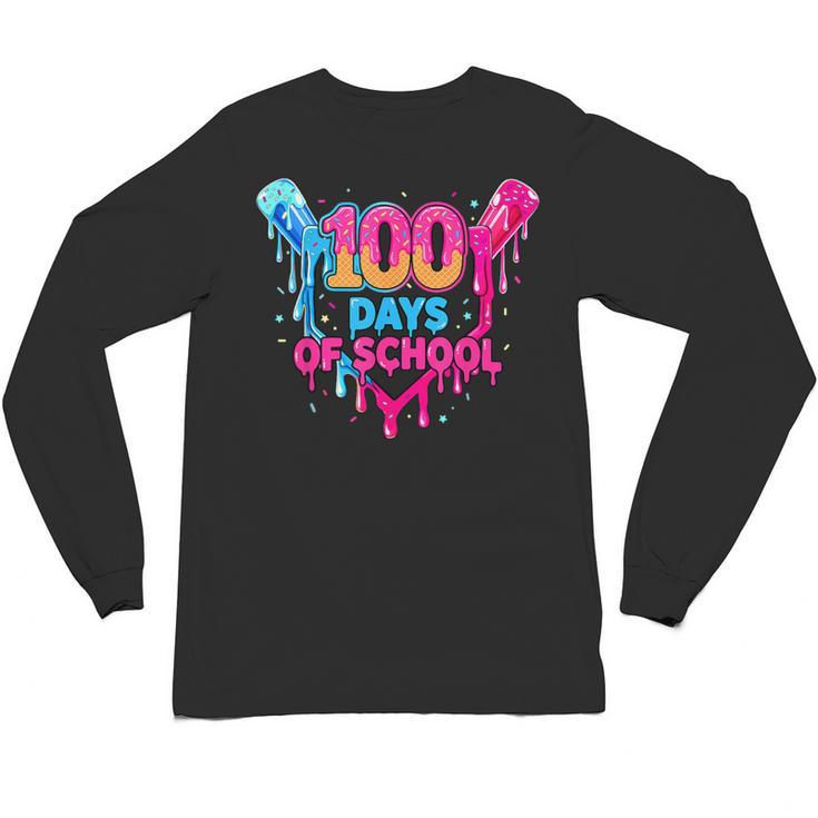 Baseball Ice Cream Drip 100 Days Of School Boys Girls 100th Unisex Long Sleeve T-Shirt