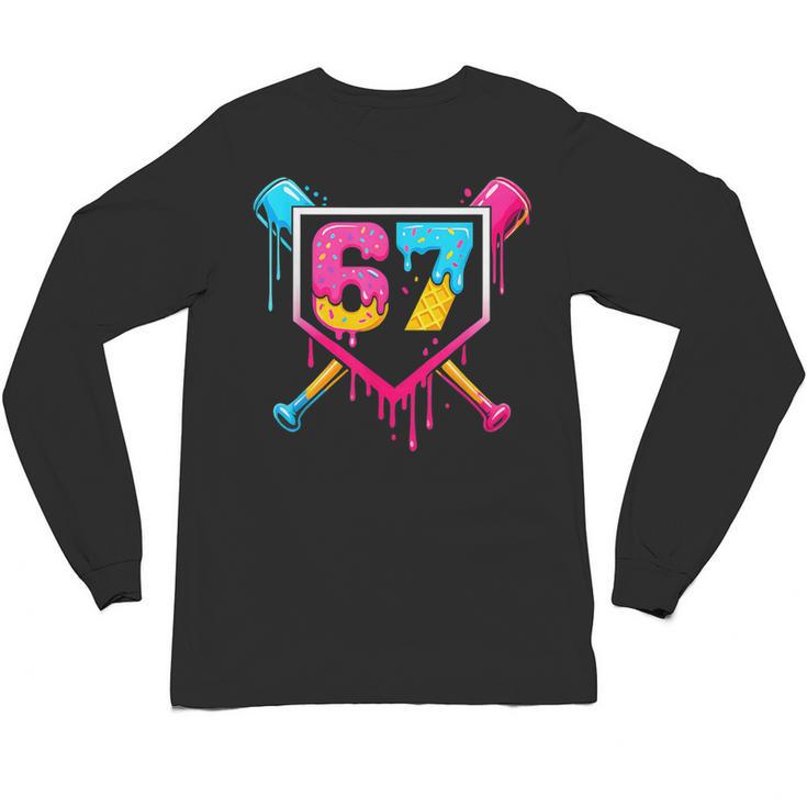 Baseball Ice Cream Drip 67 Meme Six Seven 67th Birthday Unisex Long Sleeve T-Shirt